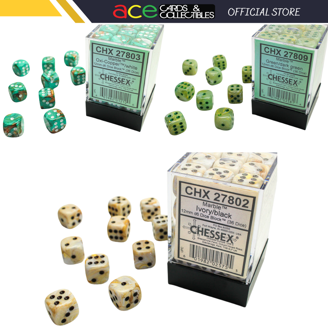 Chessex Dice Marble Polyhedral 12mm D6 Dice Set-Green/Dark Green-Chessex-Ace Cards &amp; Collectibles