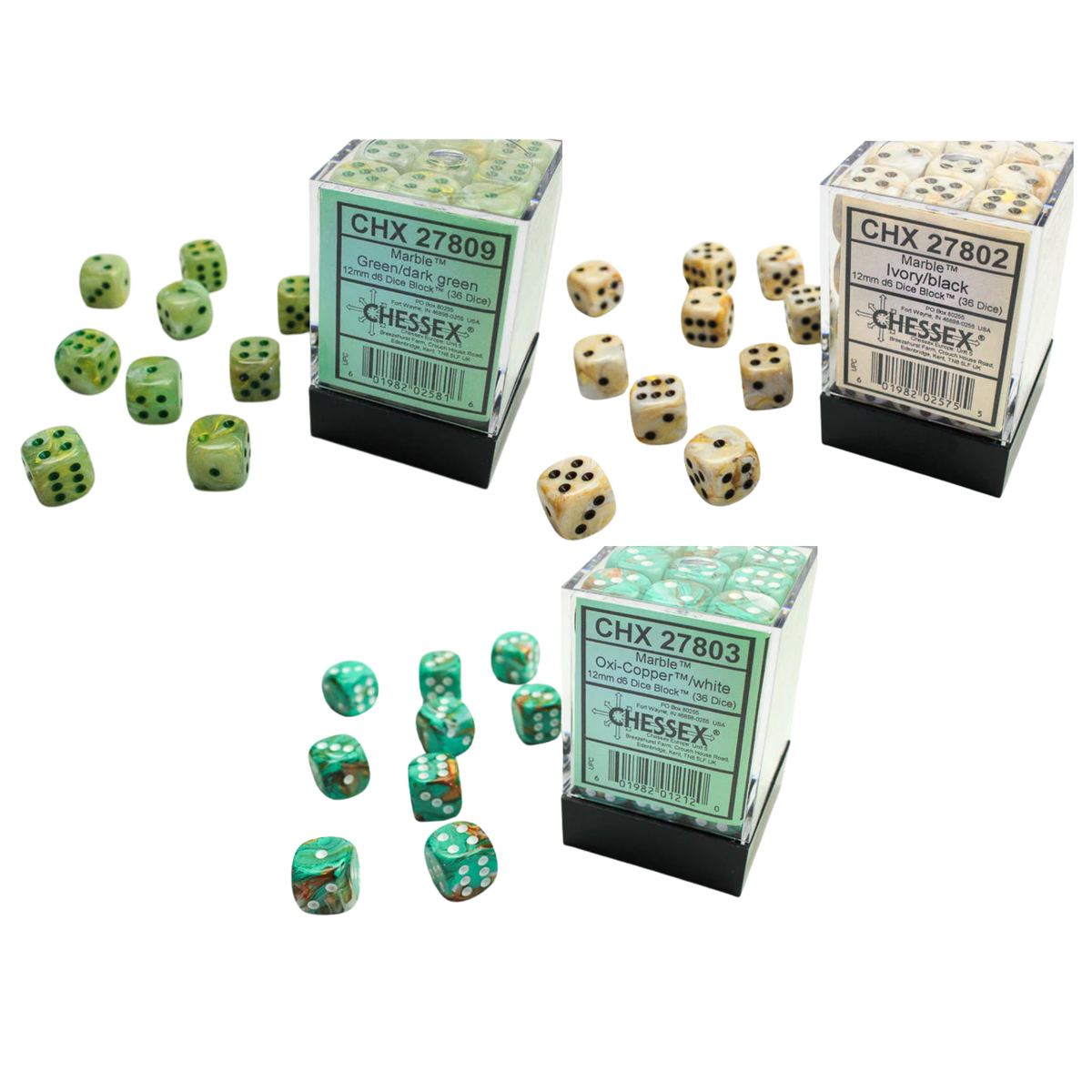 Chessex Dice Marble Polyhedral 12mm D6 Dice Set-Green/Dark Green-Chessex-Ace Cards & Collectibles