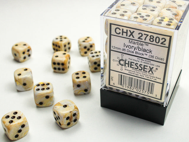 Chessex Dice Marble Polyhedral 12mm D6 Dice Set-Ivory/Black-Chessex-Ace Cards &amp; Collectibles