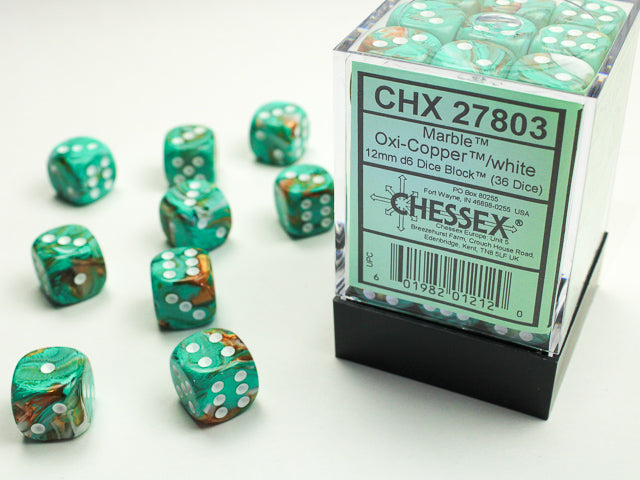 Chessex Dice Marble Polyhedral 12mm D6 Dice Set-Oxi-Copper/White-Chessex-Ace Cards &amp; Collectibles