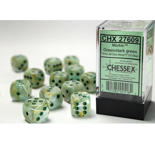 Chessex Dice Marble Polyhedral 16mm D6 Dice Set-Green/Dark Green-Chessex-Ace Cards &amp; Collectibles