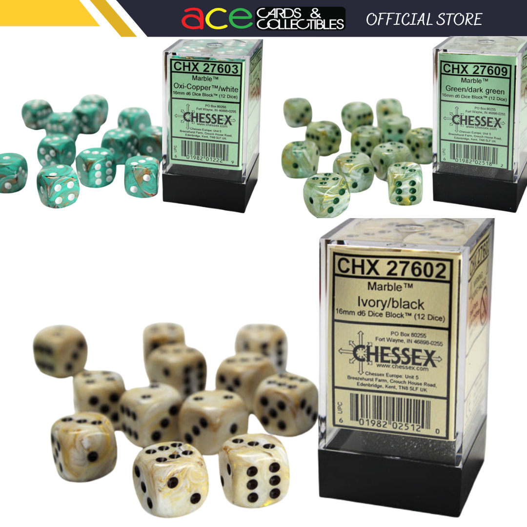 Chessex Dice Marble Polyhedral 16mm D6 Dice Set-Green/Dark Green-Chessex-Ace Cards &amp; Collectibles