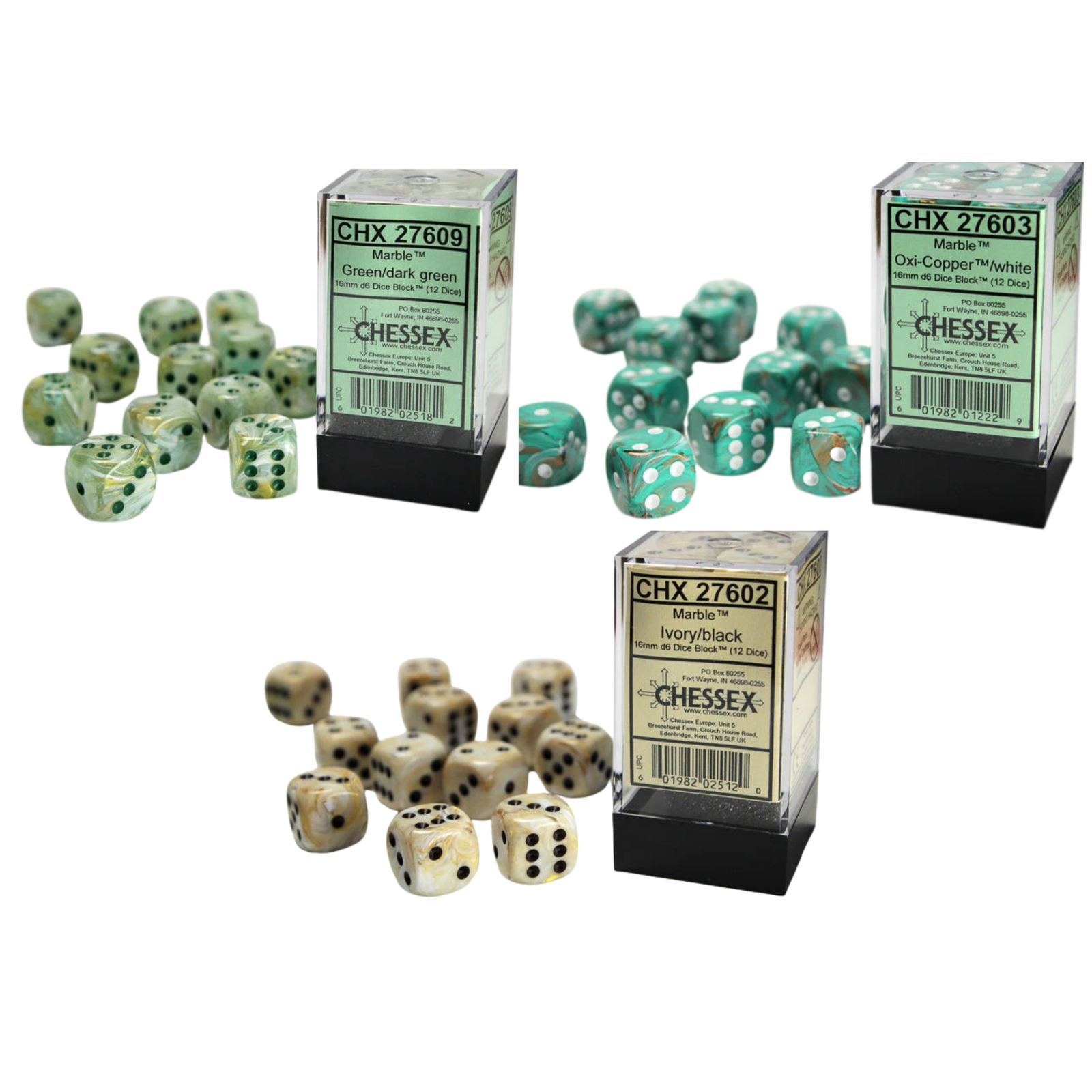 Chessex Dice Marble Polyhedral 16mm D6 Dice Set-Green/Dark Green-Chessex-Ace Cards & Collectibles