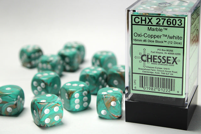 Chessex Dice Marble Polyhedral 16mm D6 Dice Set-Oxi-Copper/White-Chessex-Ace Cards &amp; Collectibles