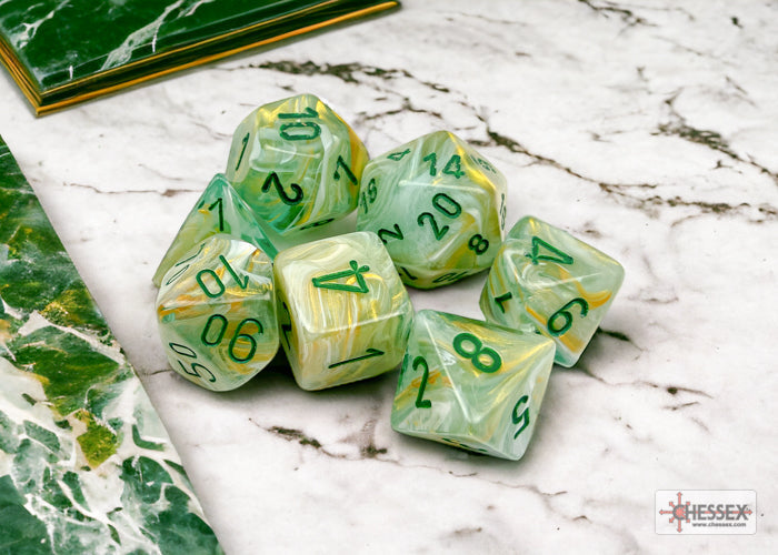 Chessex Dice Marble Polyhedral 7-Dice Set-Green/Dark Green-Chessex-Ace Cards &amp; Collectibles