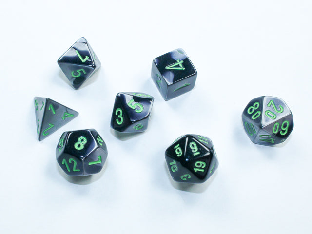 Chessex Dice Mini-Hedral 7-Die Sets (209AA)-Black-Grey/green-Chessex-Ace Cards & Collectibles