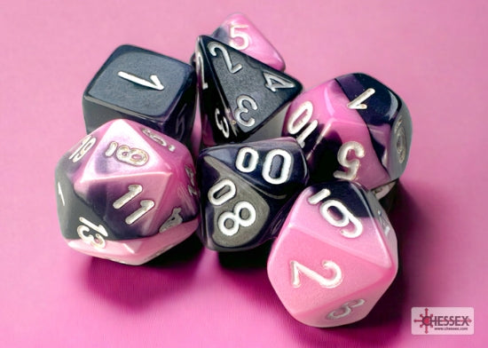 Chessex Dice Mini-Hedral 7-Die Sets (209AA)-Black-Pink/white-Chessex-Ace Cards & Collectibles