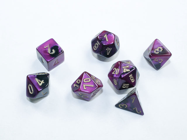 Chessex Dice Mini-Hedral 7-Die Sets (209AA)-Black-Purple/gold-Chessex-Ace Cards & Collectibles