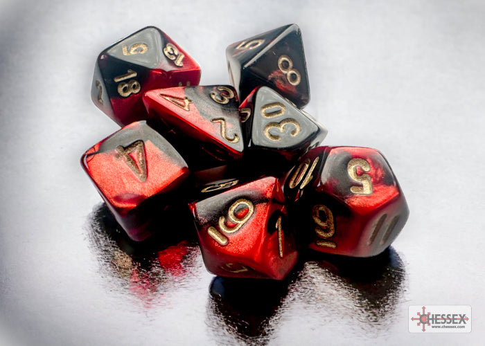 Chessex Dice Mini-Hedral 7-Die Sets (209AA)-Black-Red/gold-Chessex-Ace Cards & Collectibles
