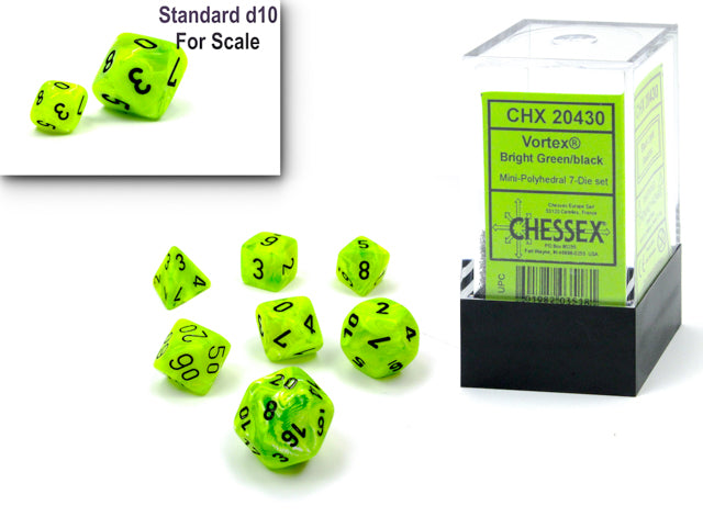 Chessex Dice Mini-Hedral 7-Die Sets (209AA)-Bright Green/black-Chessex-Ace Cards & Collectibles