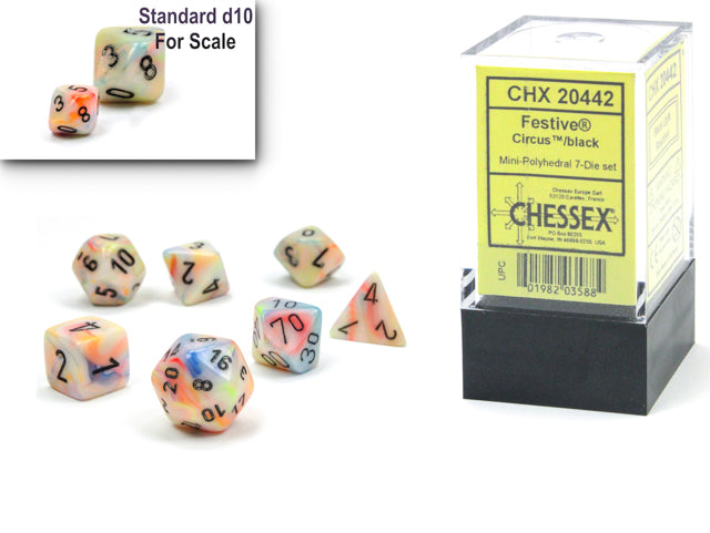Chessex Dice Mini-Hedral 7-Die Sets (209AA)-Circus™/black-Chessex-Ace Cards & Collectibles