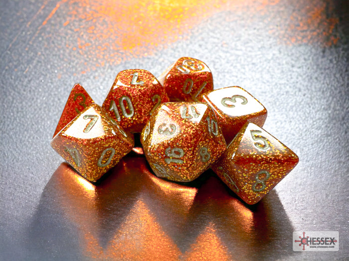 Chessex Dice Mini-Hedral 7-Die Sets (209AA)-Glitter Gold/silver-Chessex-Ace Cards & Collectibles
