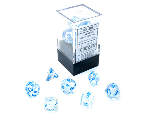 Chessex Dice Mini-Hedral 7-Die Sets (209AA)-Icicle/blue Lum-Chessex-Ace Cards & Collectibles