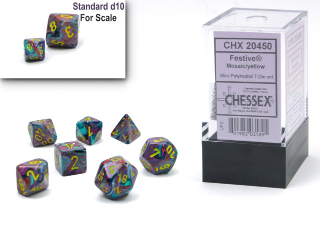 Chessex Dice Mini-Hedral 7-Die Sets (209AA)-Mosaic/yellow-Chessex-Ace Cards & Collectibles