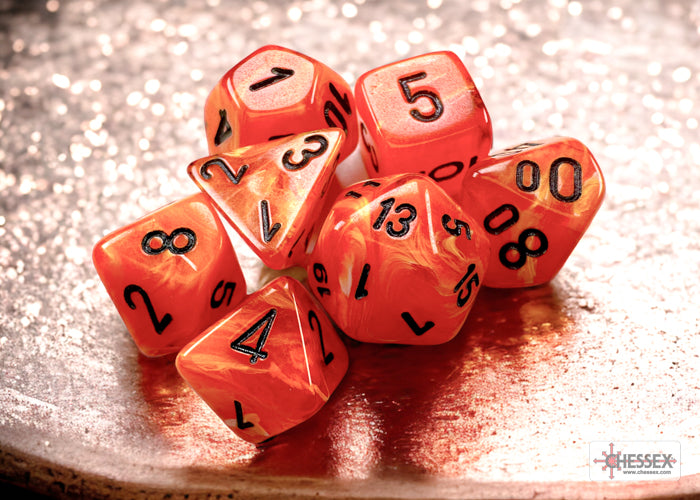 Chessex Dice Mini-Hedral 7-Die Sets (209AA)-Orange/black-Chessex-Ace Cards & Collectibles