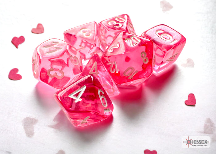 Chessex Dice Mini-Hedral 7-Die Sets (209AA)-Pink/white-Chessex-Ace Cards & Collectibles