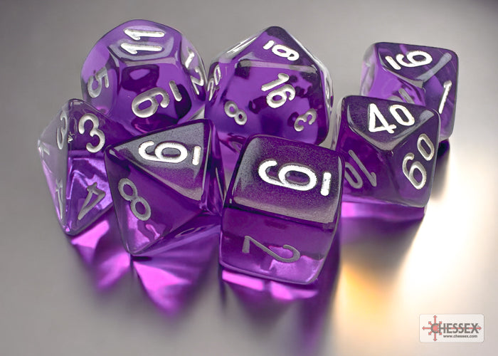 Chessex Dice Mini-Hedral 7-Die Sets (209AA)-Purple/white-Chessex-Ace Cards & Collectibles