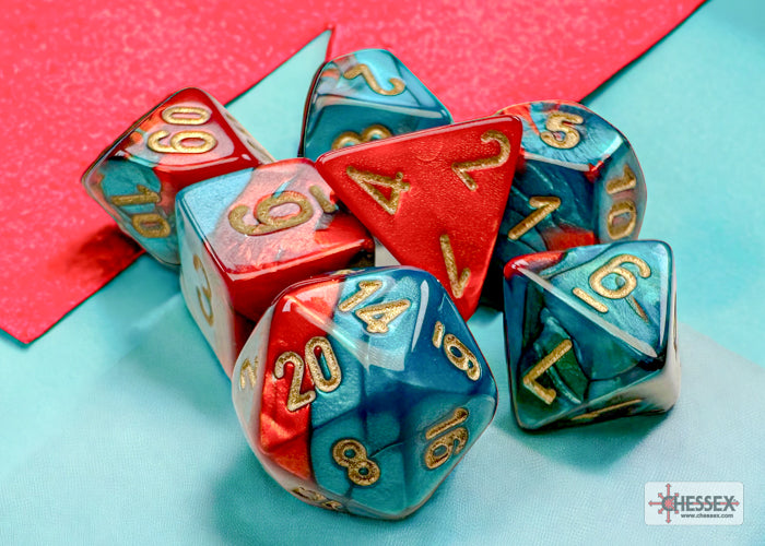 Chessex Dice Mini-Hedral 7-Die Sets (209AA)-Red-Teal/gold-Chessex-Ace Cards & Collectibles