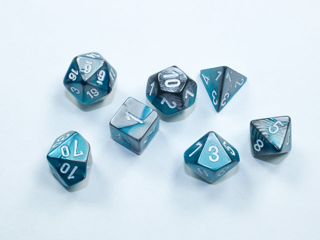 Chessex Dice Mini-Hedral 7-Die Sets (209AA)-Steel-Teal/white-Chessex-Ace Cards & Collectibles