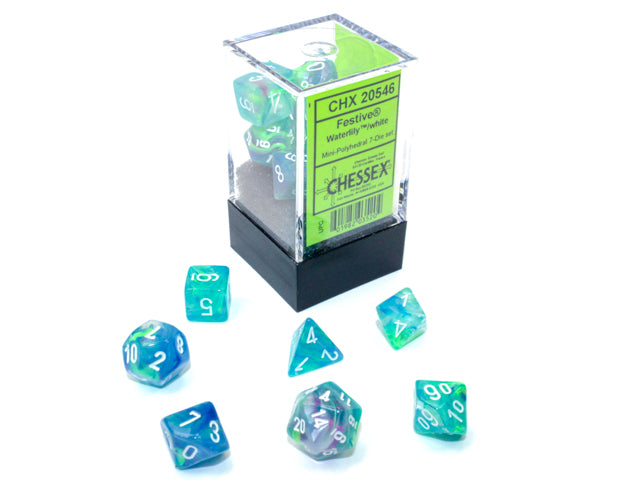 Chessex Dice Mini-Hedral 7-Die Sets (209AA)-Waterlily™/white-Chessex-Ace Cards & Collectibles