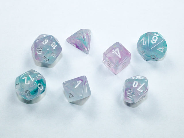 Chessex Dice Mini-Hedral 7-Die Sets (209AA)-Wisteria/white-Chessex-Ace Cards & Collectibles