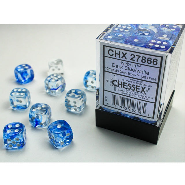 Chessex Dice Nebula Polyhedral 12mm D6 Dice Set-Dark Blue/White-Chessex-Ace Cards &amp; Collectibles