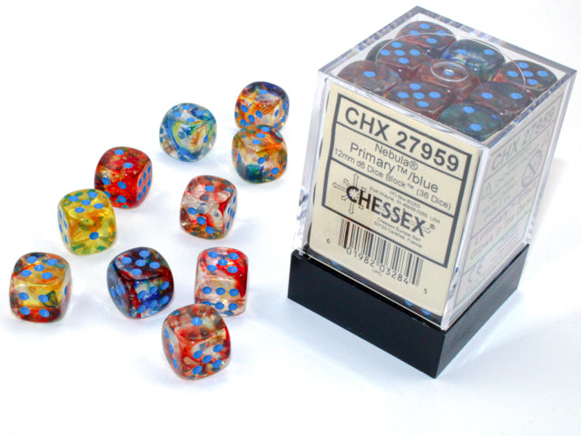 Chessex Dice Nebula Polyhedral 12mm D6 Dice Set-Primary/Blue Luminary-Chessex-Ace Cards &amp; Collectibles