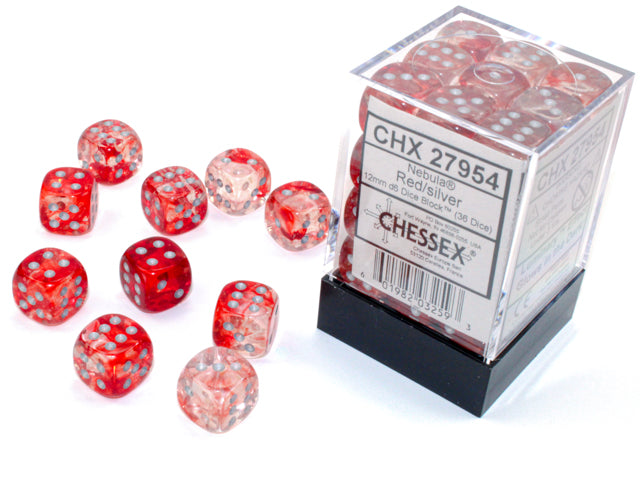 Chessex Dice Nebula Polyhedral 12mm D6 Dice Set-Red/Silver Luminary-Chessex-Ace Cards &amp; Collectibles