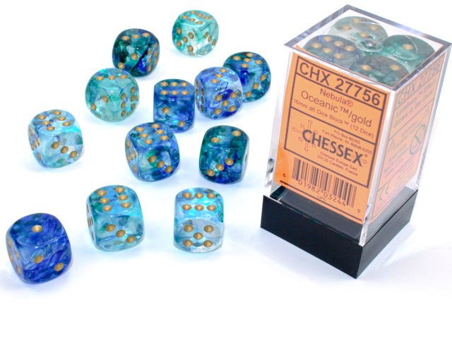 Chessex Dice Nebula Polyhedral 16mm D6 Dice Set-Oceanic/Gold Luminary-Chessex-Ace Cards &amp; Collectibles