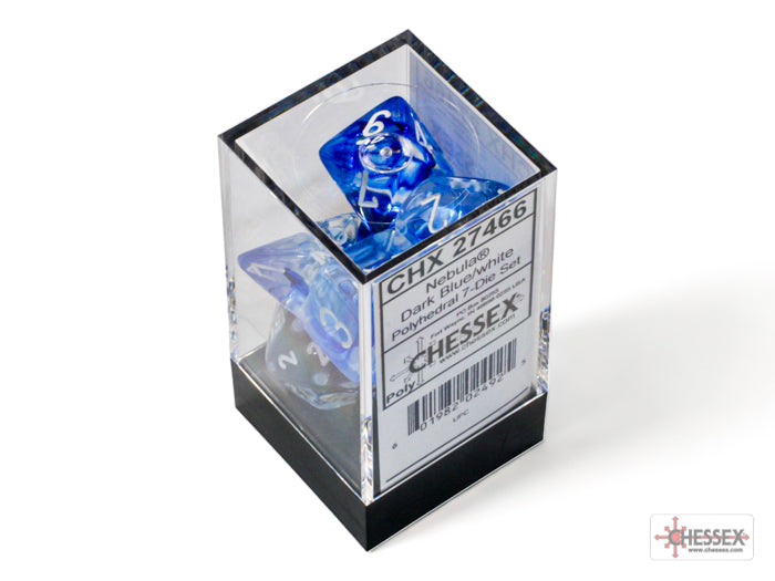 Chessex Dice Nebula Polyhedral 7-Dice Set-Dark Blue/White-Chessex-Ace Cards &amp; Collectibles