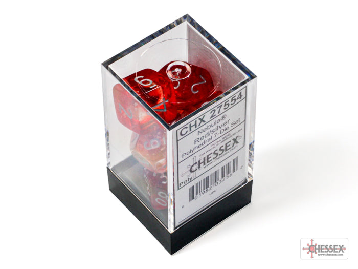 Chessex Dice Nebula Polyhedral 7-Dice Set-Red/Silver Luminary-Chessex-Ace Cards &amp; Collectibles