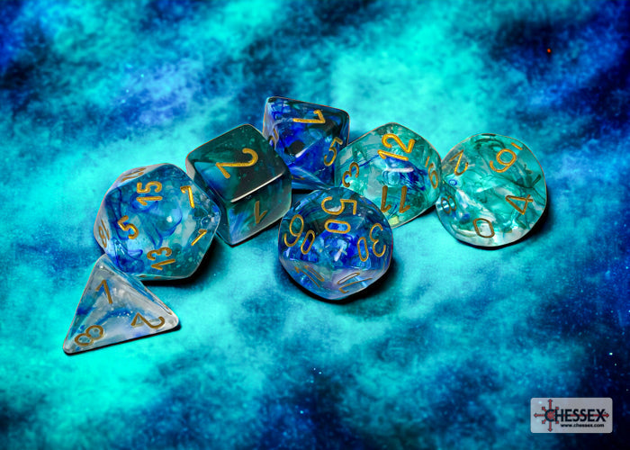 Chessex Dice Nebula Polyhedral 7-Dice Set-Wisteria/White Luminary-Chessex-Ace Cards &amp; Collectibles