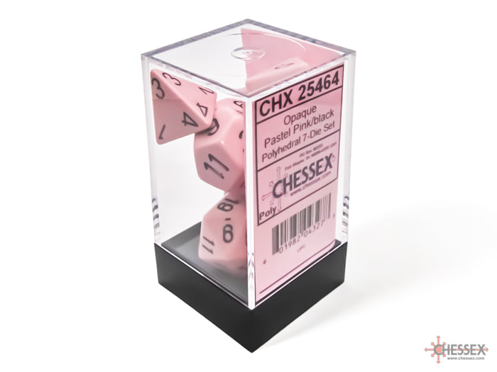 Chessex Dice Opaque Polyhedral 7-Dice Set-Pastel Pink/Black-Chessex-Ace Cards &amp; Collectibles