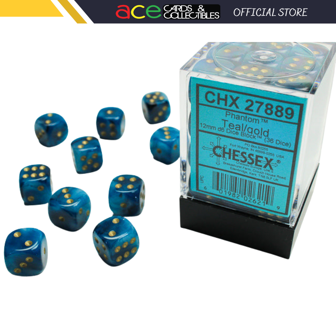 Chessex Dice Phantom Polyhedral 12mm D6 Dice Set-Teal/Gold-Chessex-Ace Cards &amp; Collectibles