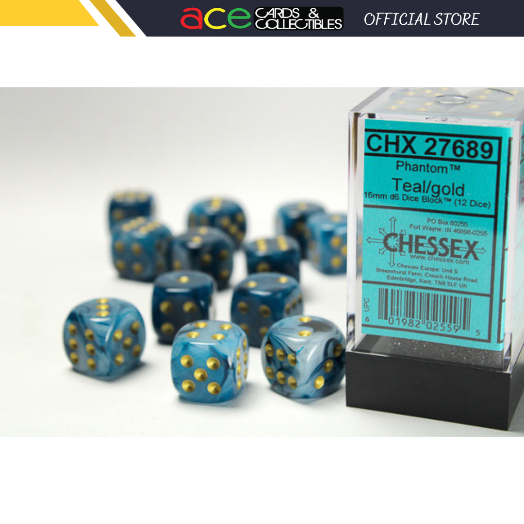 Chessex Dice Phantom Polyhedral 16mm D6 Dice Set-Teal/Gold-Chessex-Ace Cards &amp; Collectibles