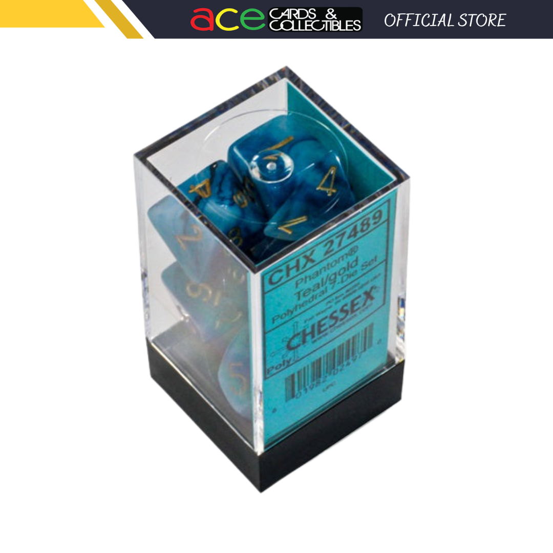 Chessex Dice Phantom Polyhedral 7-Dice Set-Teal/Gold-Chessex-Ace Cards &amp; Collectibles