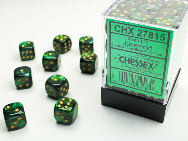 Chessex Dice Scarab Polyhedral 12mm D6 Dice Set-Jade/Gold-Chessex-Ace Cards &amp; Collectibles