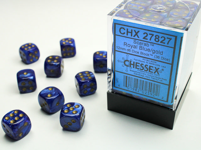 Chessex Dice Scarab Polyhedral 12mm D6 Dice Set-Royal Blue/Gold-Chessex-Ace Cards &amp; Collectibles