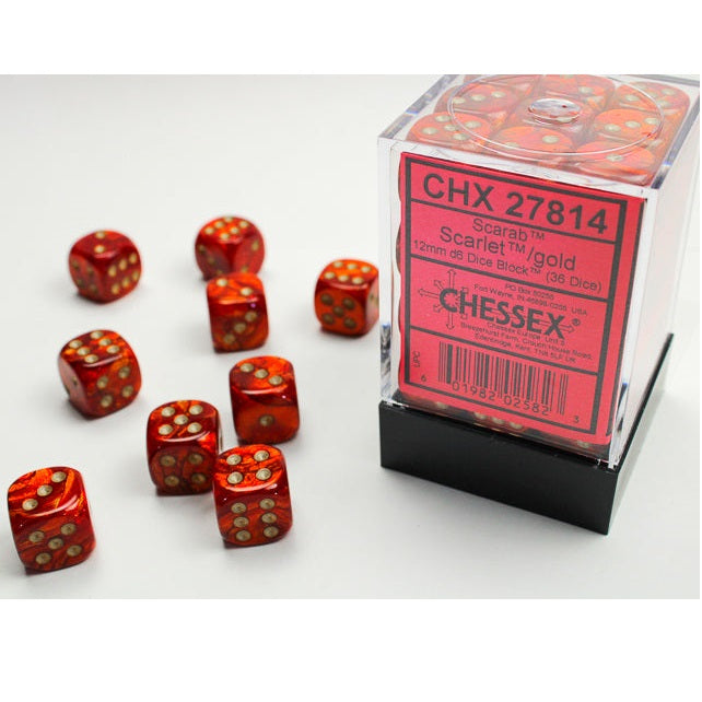 Chessex Dice Scarab Polyhedral 12mm D6 Dice Set-Scarlet/Gold-Chessex-Ace Cards &amp; Collectibles