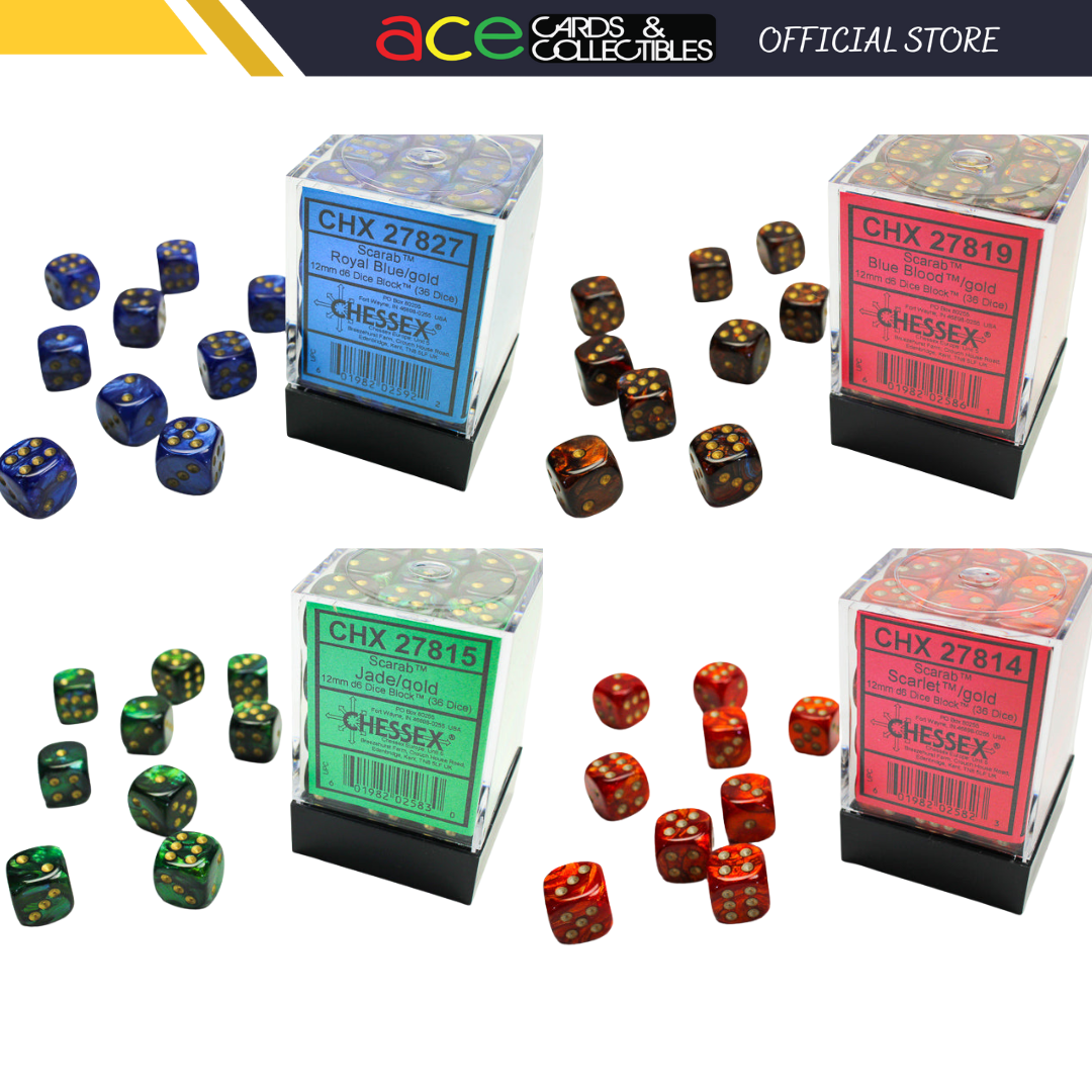 Chessex Dice Scarab Polyhedral 12mm D6 Dice Set-Scarlet/Gold-Chessex-Ace Cards &amp; Collectibles