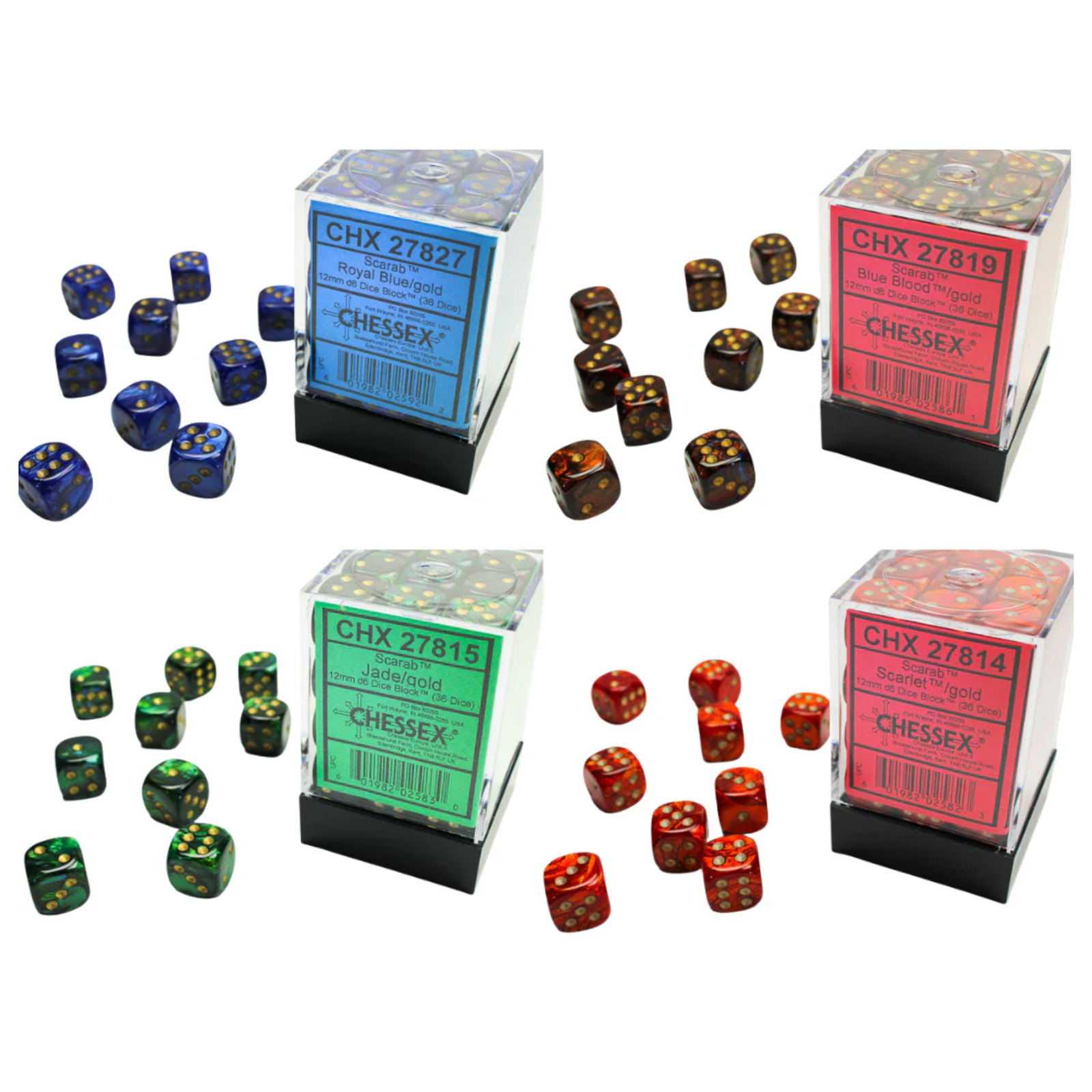Chessex Dice Scarab Polyhedral 12mm D6 Dice Set-Scarlet/Gold-Chessex-Ace Cards & Collectibles