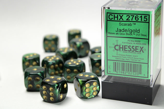 Chessex Dice Scarab Polyhedral 16mm D6 Dice Set-Jade/Gold-Chessex-Ace Cards &amp; Collectibles