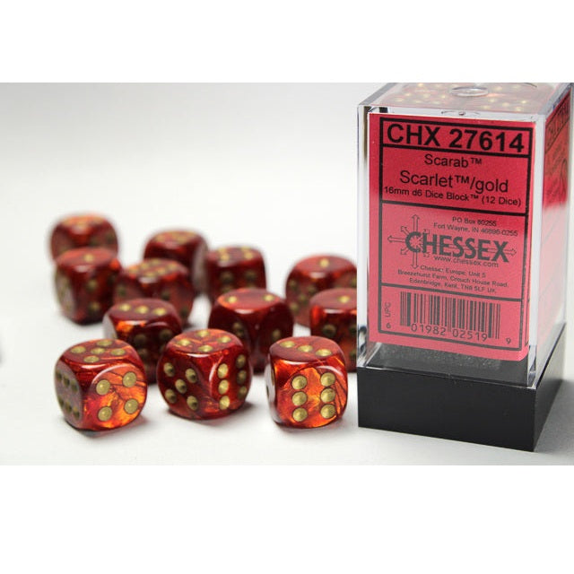 Chessex Dice Scarab Polyhedral 16mm D6 Dice Set-Scarlet/Gold-Chessex-Ace Cards &amp; Collectibles