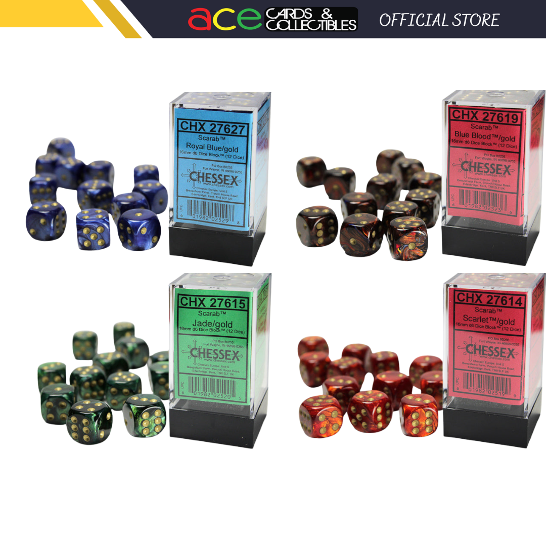 Chessex Dice Scarab Polyhedral 16mm D6 Dice Set-Scarlet/Gold-Chessex-Ace Cards &amp; Collectibles