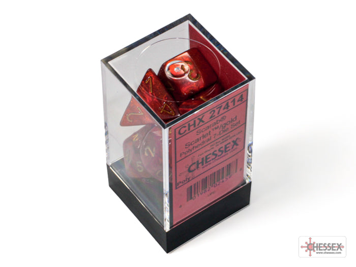 Chessex Dice Scarab Polyhedral 7-Dice Set-Scarlet/Gold-Chessex-Ace Cards &amp; Collectibles