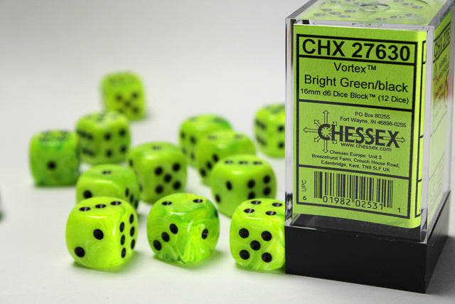 Chessex Dice Signature 16mm Dice Blocks (276AA)-Bright Green/black-Chessex-Ace Cards & Collectibles
