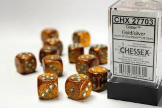 Chessex Dice Signature 16mm Dice Blocks (276AA)-Glitter Gold/silver-Chessex-Ace Cards & Collectibles