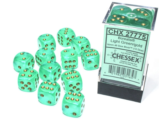 Chessex Dice Signature 16mm Dice Blocks (276AA)-Light Green/gold-Chessex-Ace Cards & Collectibles