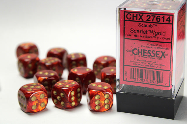 Chessex Dice Signature 16mm Dice Blocks (276AA)-Scarlet™/gold-Chessex-Ace Cards & Collectibles