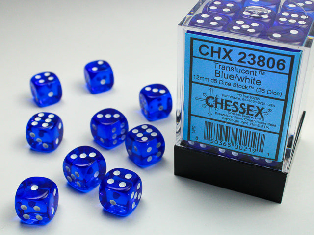 Chessex Dice Translucent Polyhedral 12mm D6 Dice Blocks-Blue/White-Chessex-Ace Cards &amp; Collectibles